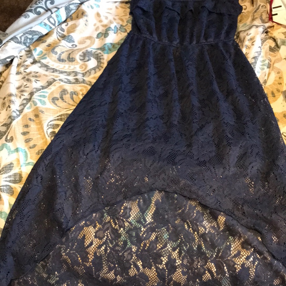 Full length lace dress with half cut in front